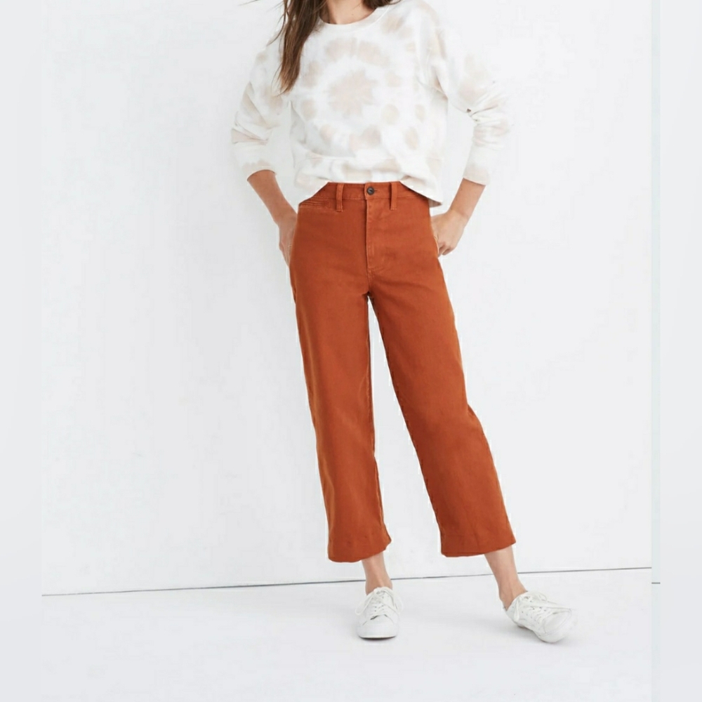 Madewell Cotton Slim Emmett Wide Leg Crop Pants Size 26 Warm Nutmeg Pockets